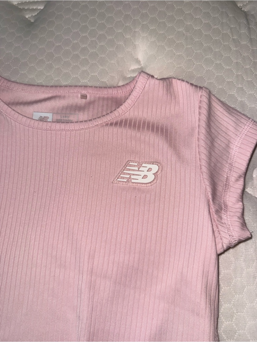 New Balance Light Pink Ribbed Short Sleeve Tee - Picture 2 of 4